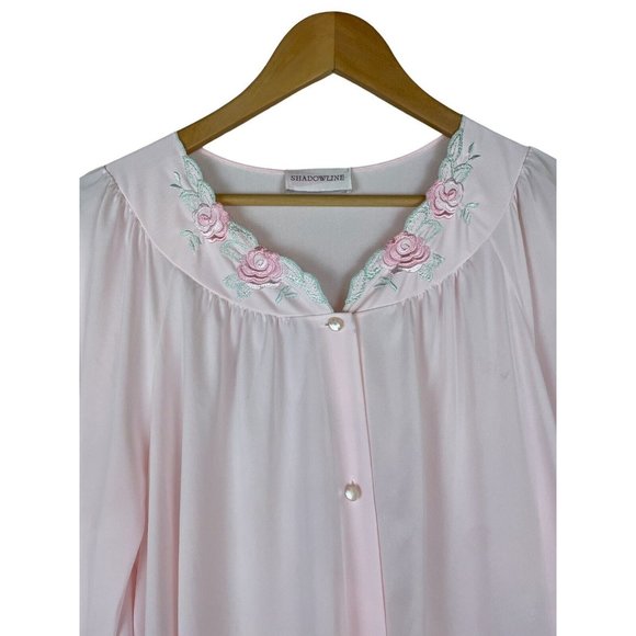 Vintage Nightgown/Robe Set Women’s Size Medium Shadowline Pink Nylon Rose Trim - Picture 5 of 13